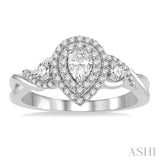 5/8 Ctw Split Twisted Shank Round Cut Diamond Engagement Ring With 1/4 Ct Pear Cut Center Stone in 14K White Gold