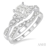 3/4 Ctw Round Cut Diamond Lovebright Wedding Set with 1/2 Ctw Engagement Ring and 1/5 Ctw Wedding Band in 14K White Gold