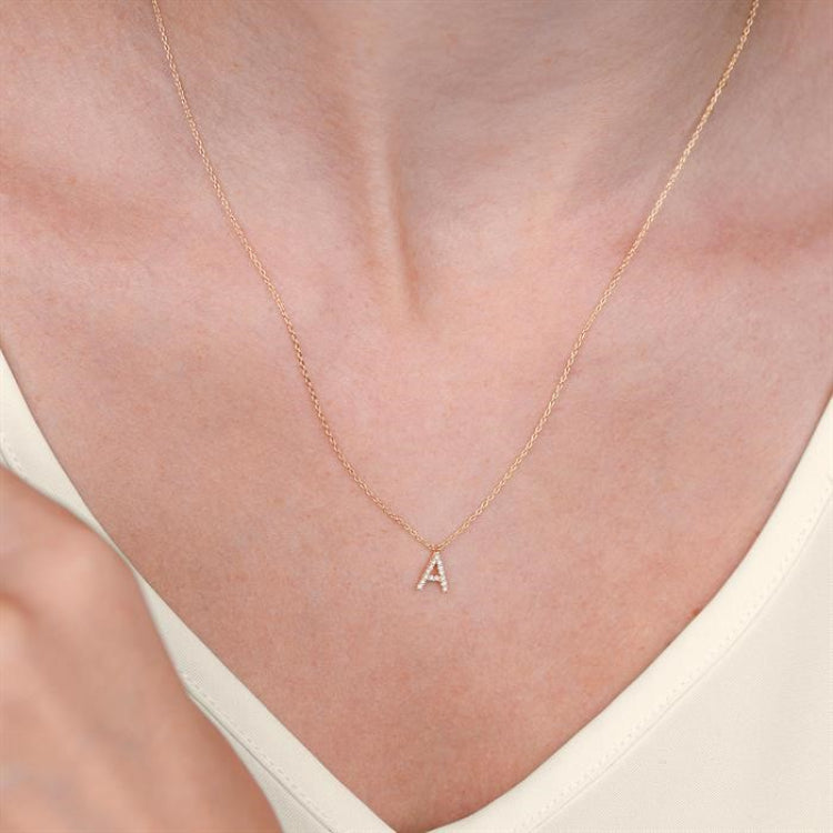 1/20 Ctw Initial 'I' Round Cut Diamond Pendant With Chain in 14K Yellow Gold