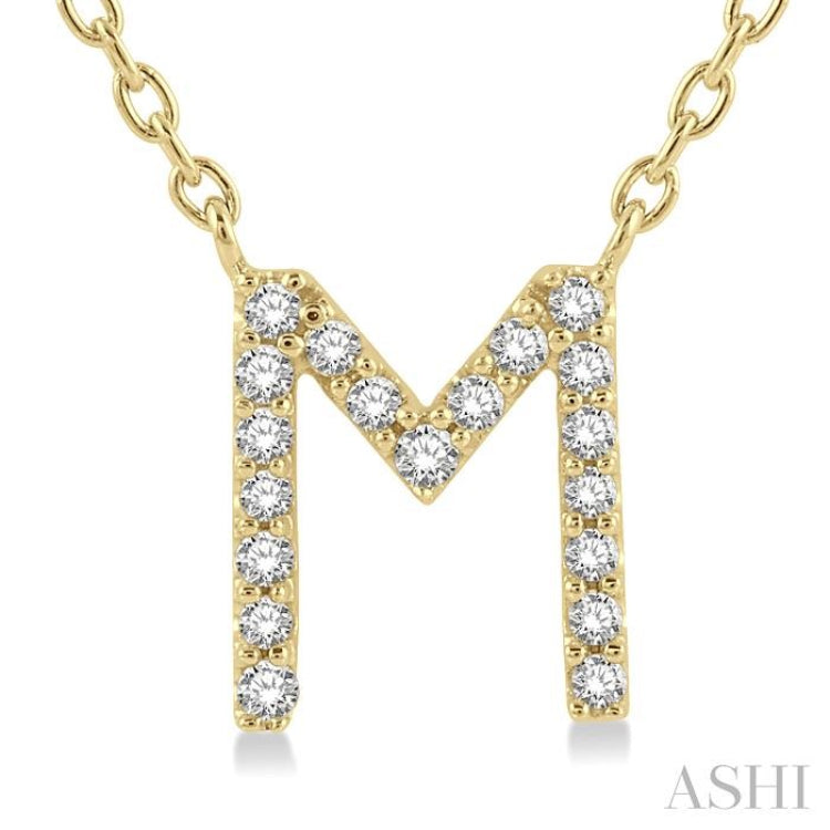 1/20 Ctw Initial 'M' Round Cut Diamond Pendant With Chain in 10K Yellow Gold