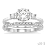 3/4 Ctw Diamond Wedding Set With 5/8 Ctw Baguette & Round Cut Engagement Ring and 1/6 Ctw Round Cut Diamond Wedding Band in 14K White Gold