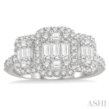 1 1/6 ctw Triple Mount Baguette & Round Cut Fusion Diamond Ring in 14K White Gold