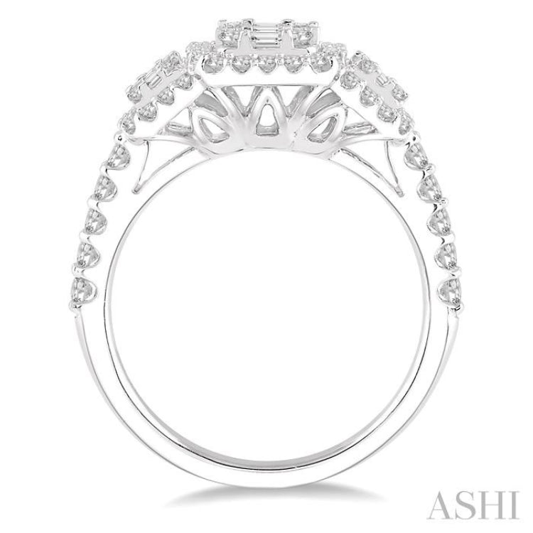 1 1/6 ctw Triple Mount Baguette & Round Cut Fusion Diamond Ring in 14K White Gold