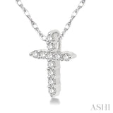 1/20 Ctw Round Cut Diamond Cross Petite Pendant in 14K White Gold with Chain