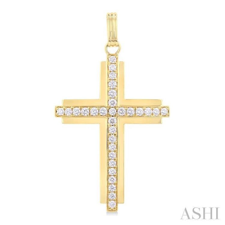 2 Ctw Round Cut Diamond Cross Pendant in 14K Yellow Gold