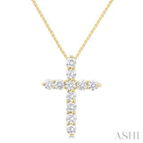 1/3 Ctw Round Cut Diamond Cross Pendant in 14K Yellow Gold with Chain