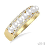 3 MM Cultured Pearl and 1/5 Ctw Round Cut Diamond Fashion Band in 14K Yellow Gold