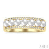 3 MM Cultured Pearl and 1/5 Ctw Round Cut Diamond Fashion Band in 14K Yellow Gold