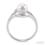 6.5 MM Cultured Pearl and 1/20 Ctw Round Cut Diamond Ring in Sterling Silver