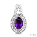 8X6 MM Cushion Shape Amethyst and 1/20 Ctw Single Cut Diamond Semi-Precious Earrings in Sterling Silver