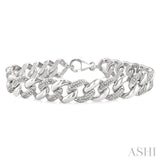 1/6 Ctw Single Cut Diamond Curb & Cuban Bracelet in Sterling Silver