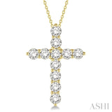 2.00 Ctw Round Cut Diamond Cross Pendant in 14K Yellow Gold with Chain