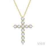 4.00 Ctw Round Cut Diamond Cross Pendant in 14K Yellow Gold with Chain