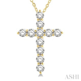 3.00 Ctw Latin Cross Round Cut Diamond Pendant With Chain in 14K Yellow Gold