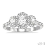 1 Ctw Past, Present & Future Round Cut Diamond Engagement Ring With 3/8 Ct Oval Cut Center Stone in 14K White Gold