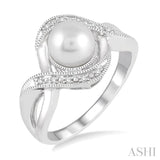 7x7 MM Round Shape Cultured Pearl and 1/20 Ctw Round Cut Diamond Ring in Sterling Silver