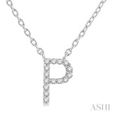 1/20 Ctw Initial 'P' Round Cut Diamond Pendant With Chain in 10K White Gold