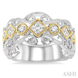 1/2 Ctw Round and Princess Cut Diamond Fashion Band in 14K White and Yellow Gold