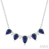 5x3 MM & 4x3 MM Pear Cut Sapphire and 1/8 Ctw Round Cut Diamond Precious Necklace in 14K White Gold