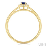 3.25 MM Round Sapphire and 1/20 Ctw Round Cut Diamond Halo Precious Ring in 10K Yellow Gold