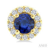 3.25 MM Round Sapphire and 1/10 Ctw Round Cut Diamond Halo Precious Stud Earrings in 14K Yellow Gold