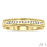1/4 Ctw Parallel Milgrain & Niched Center Round Cut Diamond Men's Wedding Band in 14K Yellow Gold