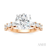 1 1/3 Ctw Round Shape Emerald and Round Cut Diamond Semi-Mount Engagement Ring in 14K Rose and White Gold