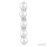 1/6 Ctw 4MM White Pearl and Round Cut Diamond Fashion Hoop Earring in 10K White Gold