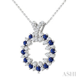 2.5 MM Round Shape Sapphire and 5/8 Ctw Round Cut Diamond Precious Circle Pendant With Chain in 14K White Gold