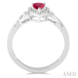 6x4 MM Pear Shape Ruby and 1/10 Ctw Round Cut Diamond Ring in 10K White Gold