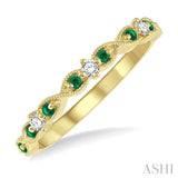 1.35 MM Emerald and 1/10 Ctw Round Cut Diamond Precious Wedding Band in 14K Yellow Gold