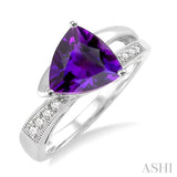 8x8 MM Trillion Cut Amethyst and 1/20 Ctw Round Cut Diamond Ring in 10K White Gold