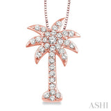 1/2 Ctw Round Cut Diamond Palm Tree Pendant in 14K Rose Gold with Chain