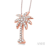 1/2 Ctw Round Cut Diamond Palm Tree Pendant in 14K Rose Gold with Chain