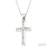 1/4 Ctw Round Cut Diamond Cross Pendant in 14K White Gold with Chain