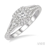 1/2 ctw Diamond Engagement Ring with 1/5 ct Princess Cut Center Stone in 14K White Gold