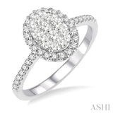 3/4 ctw Oval Shape Diamond Lovebright Ring in 14K White Gold