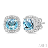 6x6 MM Cushion Shape Aquamarine and 1/4 Ctw Round Cut Diamond Earrings in 14K White Gold