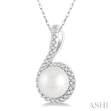 7x7 MM Round Shape Center Cultured Pearl and 1/10 Ctw Round Cut Diamond Pendant in 10K White Gold