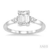 1/2 Ctw Octagon Emerald and Pear Cut Diamond Ladies Engagement Ring with 1/3 Ct Emerald Cut Center Stone in 14K White Gold