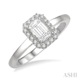 1/3 Ctw Round Cut Diamond Engagement Ring With 1/4 Ct Emerald Cut Center Stone in 14K White Gold