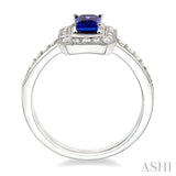 6x4 MM Octagon Cut Sapphire and 1/3 Ctw Round Cut Diamond Precious Ring in 18K White Gold