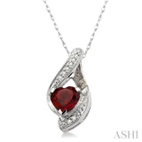 7x7mm Heart Shape Garnet and 1/20 Ctw Single Cut Diamond Semi Precious Pendant in 10K White Gold with Chain