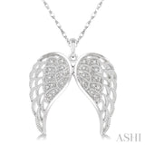 1/10 ctw Round Cut Diamond Angel Wing Pendant in Sterling Silver with Chain