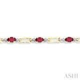 5x3 MM Oval Cut Ruby and 1/10 Ctw Round Cut Diamond Precious Bracelet in 10K Yellow Gold
