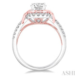 1 1/10 ctw Diamond Engagement Ring with 3/4 ct Round Cut Center Stone in 14K White and Rose Gold