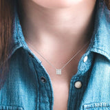 1/8 Ctw Square Shape Baguette and Round Cut Diamond Petite Fashion Pendant With Chain in 10K White Gold