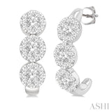 7/8 Ctw Lovebright Round Cut Diamond Half Hoop Earring in 14K White Gold