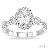 1/4 ctw Twisted Shank Oval Shape Semi-Mount Round Cut Diamond Engagement Ring in 14K White Gold