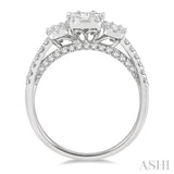 7/8 Ctw Tri-Mount Fusion Baguette and Round Cut Diamond Engagement Ring in 14K White Gold